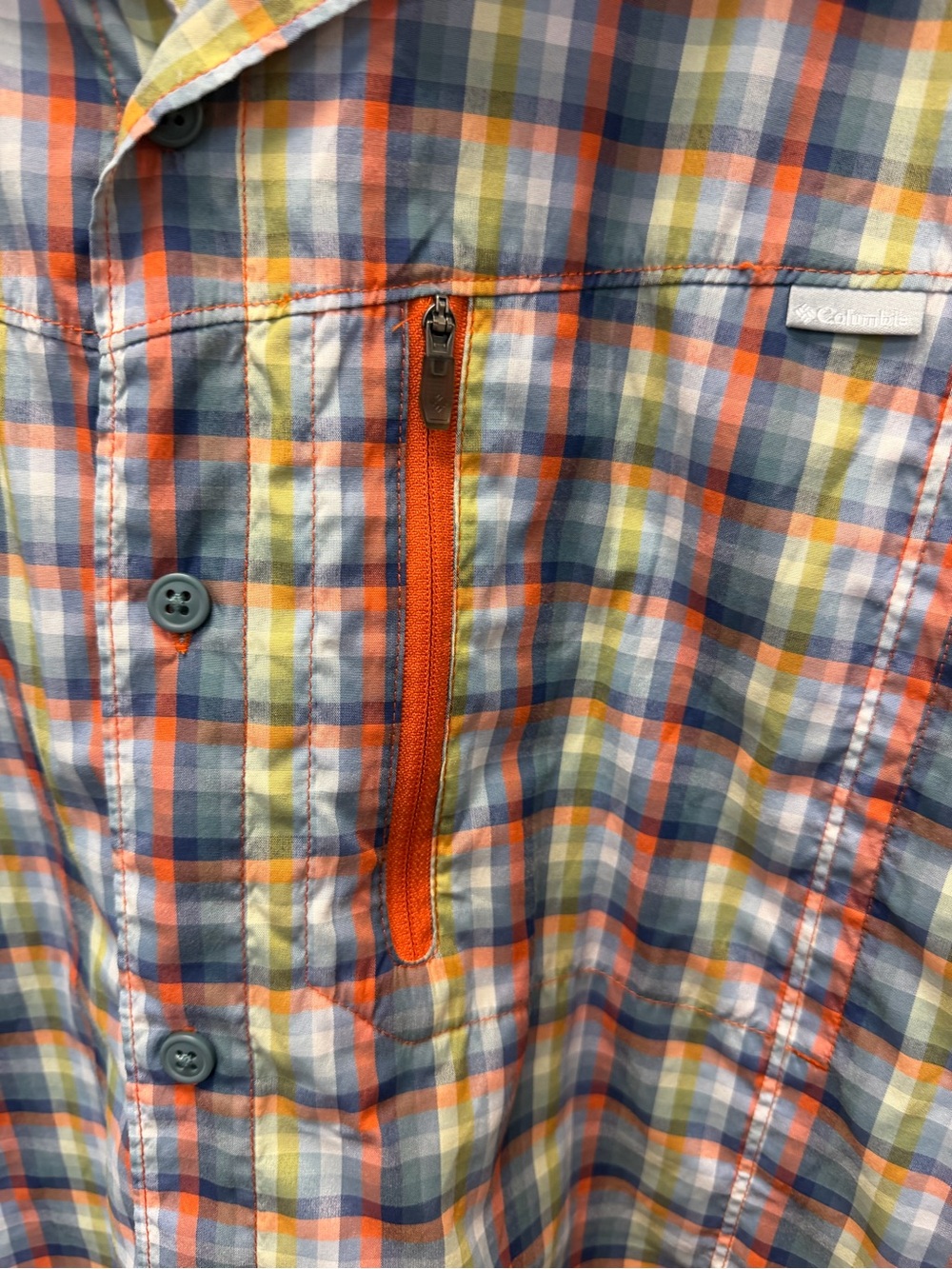 Columbia Men's Orange & Multi Plaid Short-Sleeve Shirt Omni-Shade size Large - Picture 4 of 4